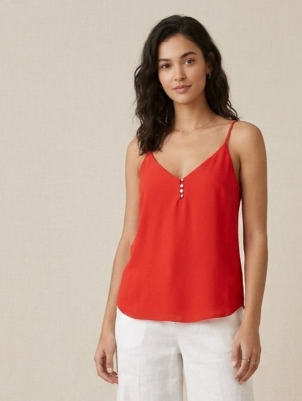 Dynamite Red V-Neck Camisole XS Tank Top Metallic Front Buttons
